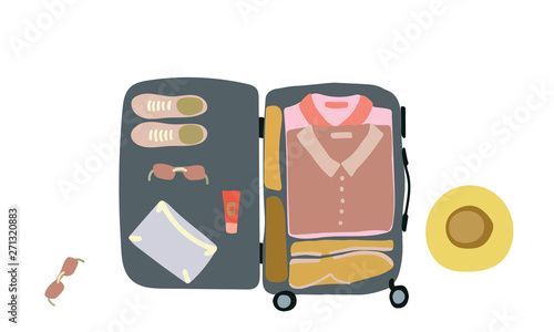 Top view packed luggage