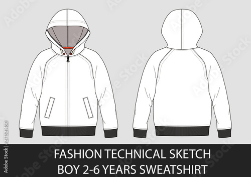 Fashion technical sketch boy 2-6 years sweatshirt with hood