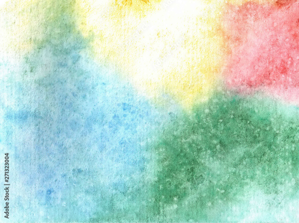 abstract watercolor background in the form of spots. The combination of multi-colored paints: blue, yellow, green and red.