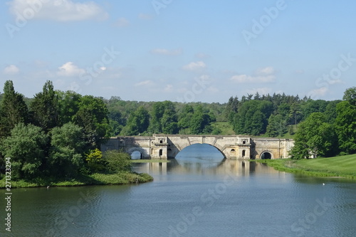 Views of the lake, Vanburgh Bridge and parkland at Blenheim Palace - Woodstock, Oxfordshire, England, UK
