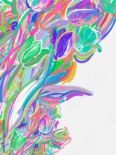 tulips painted style vector card neon blue