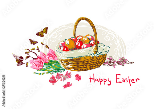 easter eggs vector paint style design flower colorful basket photo