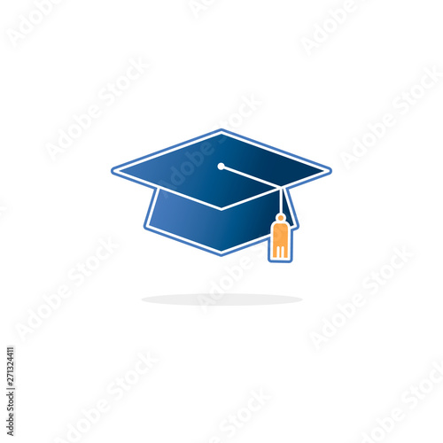 Blue mortar board vector icon. Great for infographics, online education and learning achievements. - Vector