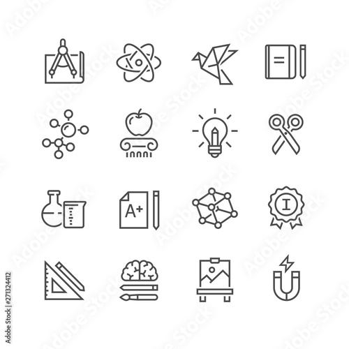 vector icons of school subjects, activities, education and science symbols