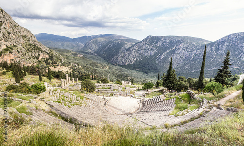 Greece, Delphi, theater, Athenian Treasury and Temple of Apollo