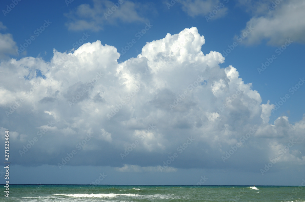 blue sky, white clouds and sea