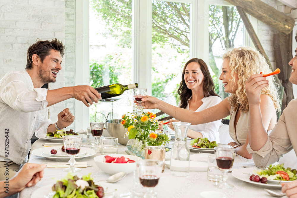 Happy family celebrating together, drinking wine Happy family celebrating together, drinking wine