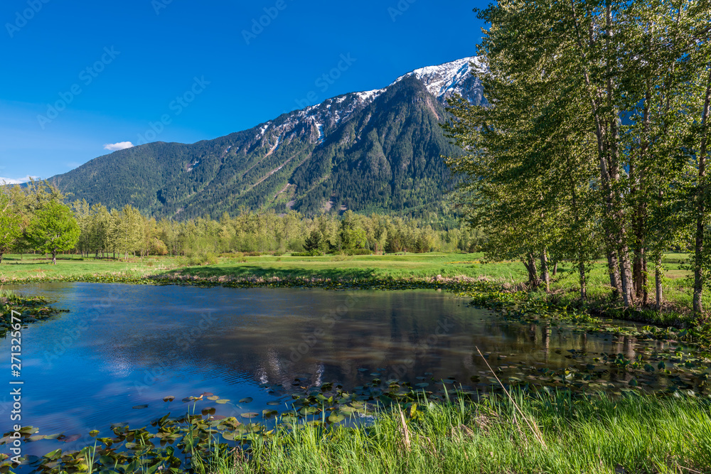 View at Mountain Lake with Blue Sky in British Columbia, Canada. View at Mountain Lake with Blue Sky in British Columbia, Canada.
