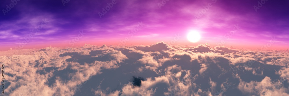Beautiful clouds from above, sunrise above the clouds, the sun above the clouds,