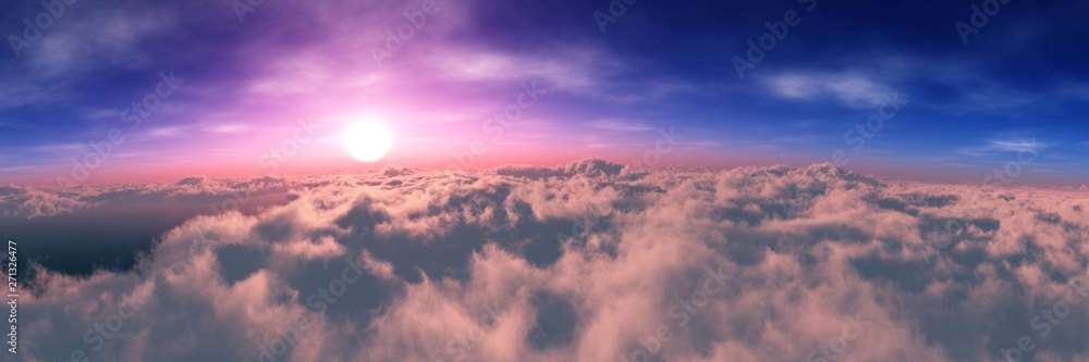 Beautiful clouds from above, sunrise above the clouds, the sun above the clouds,