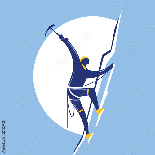 Rock climber.Athletic man climbing up the cliff