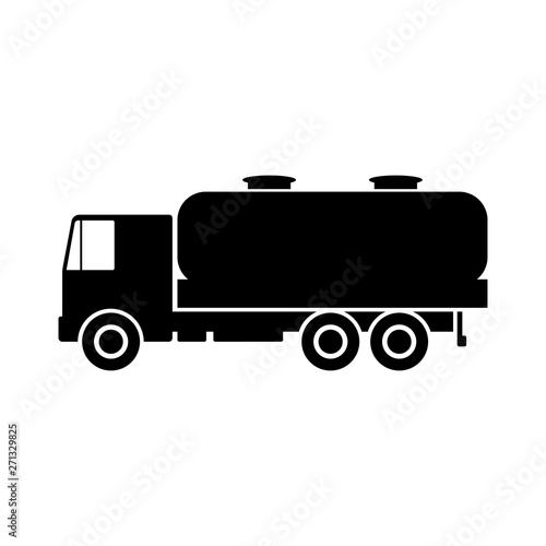 Black truck with tank. Side view. Vector drawing. Isolated object on white background. Isolate.