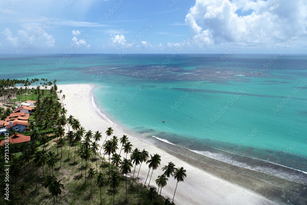 Paradisiac beach with crystal water. Brazillian Caribbean. Carneiro's Beach, Pernambuco, Brazil.  Travel destination. Vacation travel.