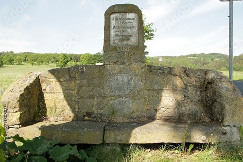 Bank, Stone bench, Resting place, Rest point, Oepfertshausen, Rhoen, Germany, Europe photo