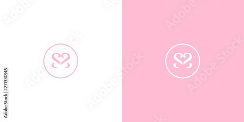 Pink SS monogram feminine round logo with a heart