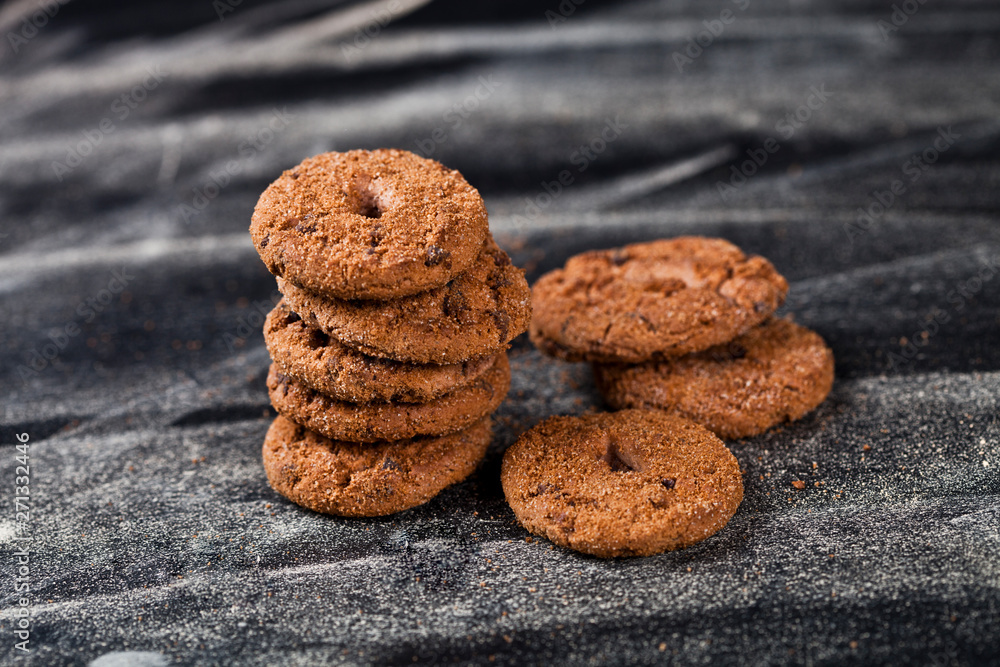 Double chocolate chip fresh cookies stack. Double chocolate chip fresh cookies stack.