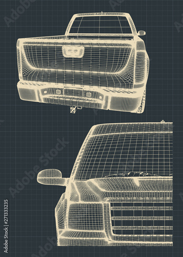 Stylized drawings of a pickup truck
