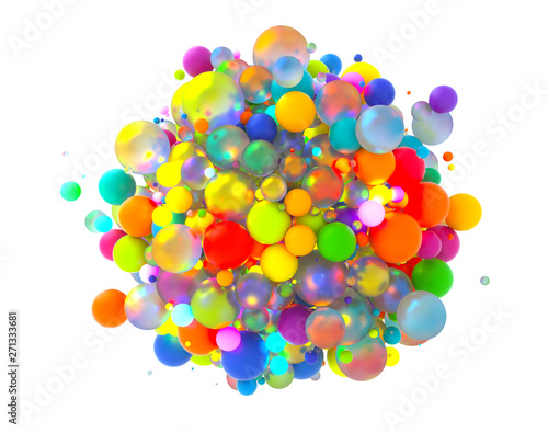 Colorful reprentation of 3d artrwork of multicolored and various shape balls on white background