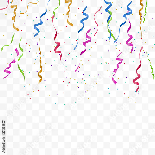 Realistic colorful bright confetti isolated on white transparent background. Celebration,party and festive flying confetti backgrounds. 