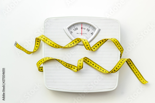 Εκτύπωση καμβά Diet concept with scale and measuring tape for weight loss on white background t