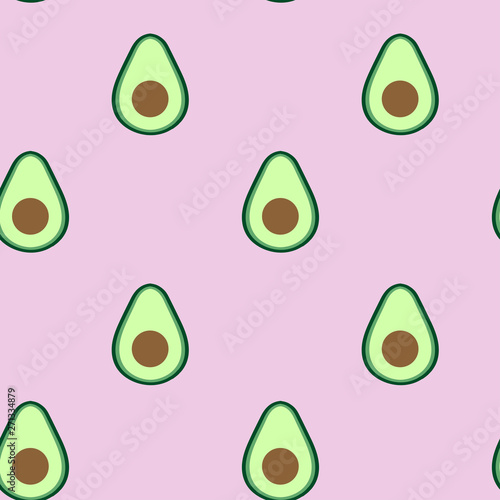 Seamless pattern with avocados and pink background.