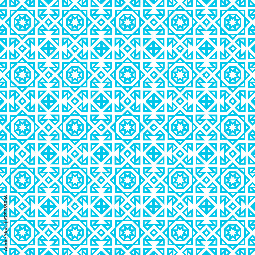 Blue and white pattern with simple geometric ornament Blue and white pattern with simple geometric ornament
