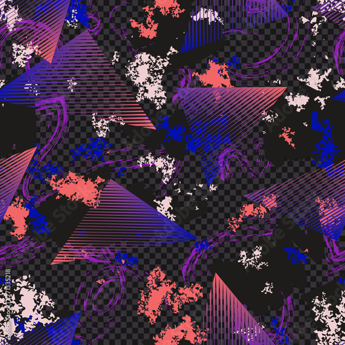 Abstract sport style seamless pattern. Urban art background with neon elements