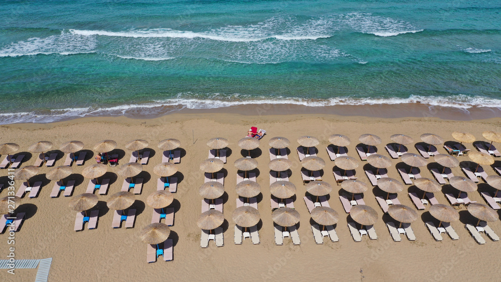 Aerial drone top view photo of famous paradise sandy deep turquoise beach of Falasarna in North West Crete island, Greece Aerial drone top view photo of famous paradise sandy deep turquoise beach of Falasarna in North West Crete island, Greece