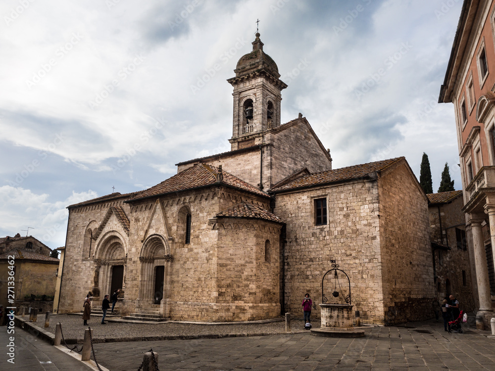 Romanesque-Gothic church built in the 13th century in San Quirico d'orcia, Italy.