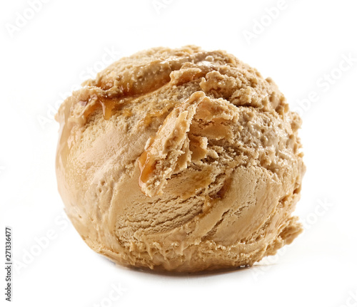 caramel ice cream on white background