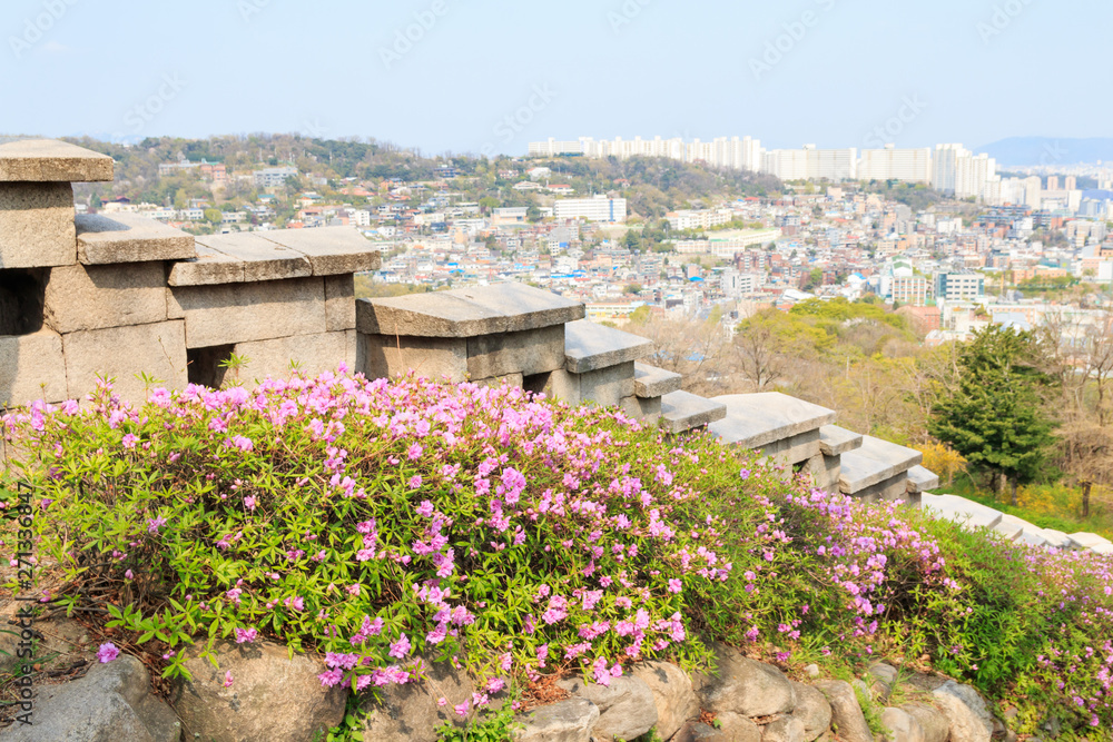 Landscape of Seoul city wall (Waryong Park) in Korea