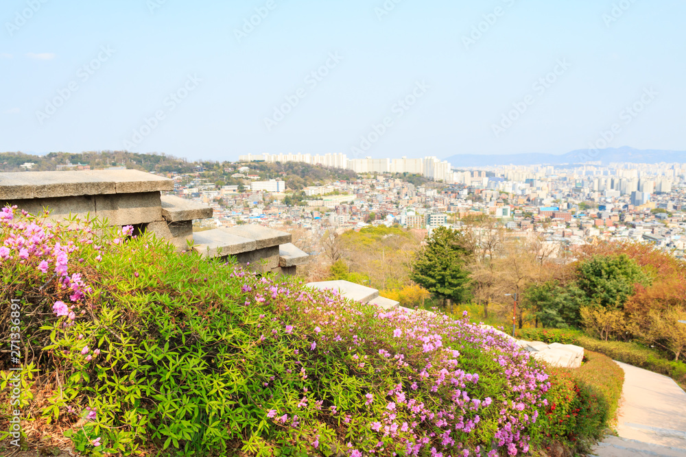 Landscape of Seoul city wall (Waryong Park) in Korea