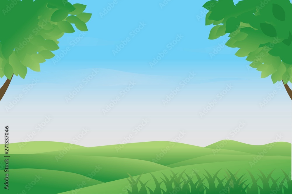 Landscape vector illustration can be used for graphic design or web background. Fresh spring or summer background 