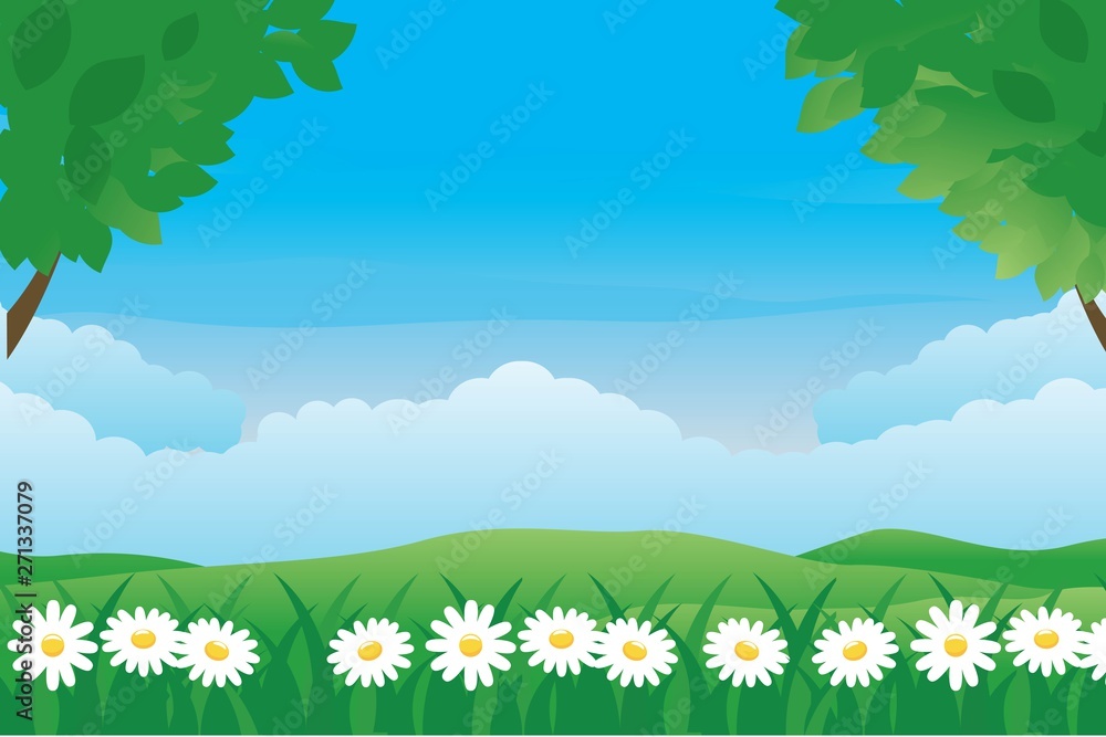 Landscape vector illustration can be used for graphic design or web background. Fresh spring or summer background 
