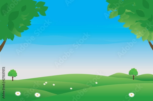 Landscape vector illustration can be used for graphic design or web background. Fresh spring or summer background 