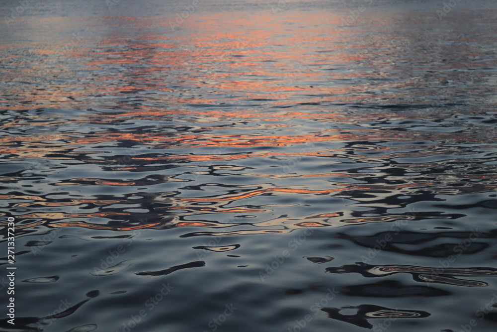Sunset reflection in ocean water. Close up.