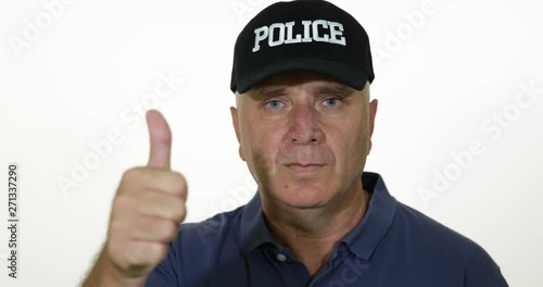 Policeman Image in Interview Make a Confident Thumbs Up Good Job Sign