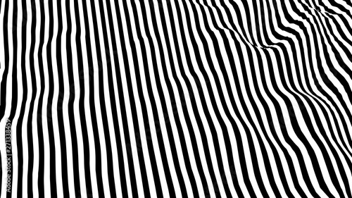 Optical illusion wave. Abstract 3d black and white illusions. Horizontal lines stripes pattern or background with wavy distortion effect. Vector illustration.