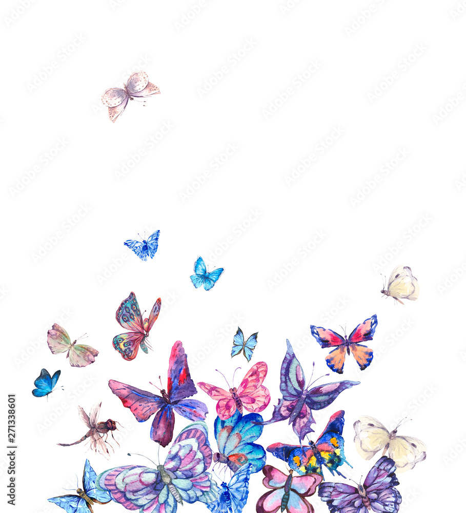 Watercolor butterflies vintage card, Ultraviolet butterfly
