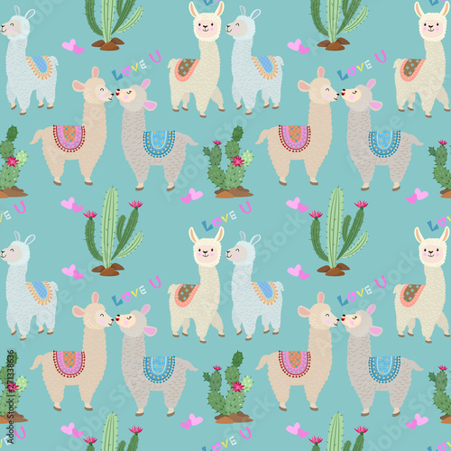 Cute alpaca with heart shape pattern