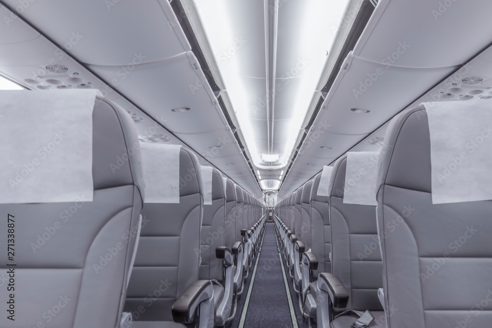 Fototapeta premium Perspective view of empty aircraft seats