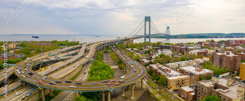 Aerial view of the Verrazzano-Narrows bridge in Brooklyn and Staten Island. photo