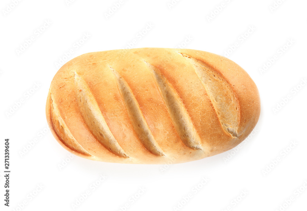 Loaf of fresh bread isolated on white, top view Loaf of fresh bread isolated on white, top view