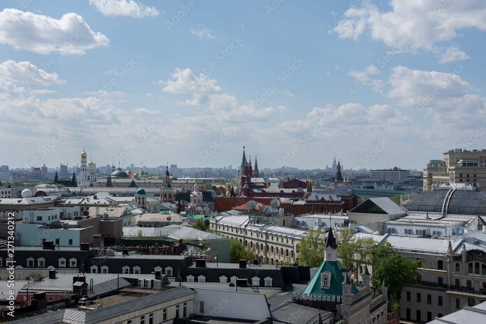 Moscow, Russia May 6, 2019 View of the center of Moscow from the observation deck of the shopping center