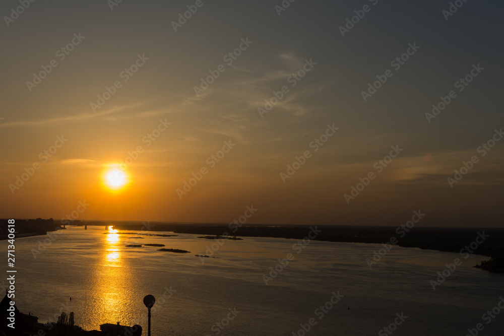 Sunset sun on the Volga