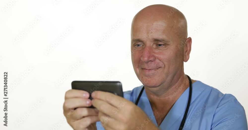 Doctor Image Smile and Text Using Cell Phone Wireless Communication Doctor Image Smile and Text Using Cell Phone Wireless Communication