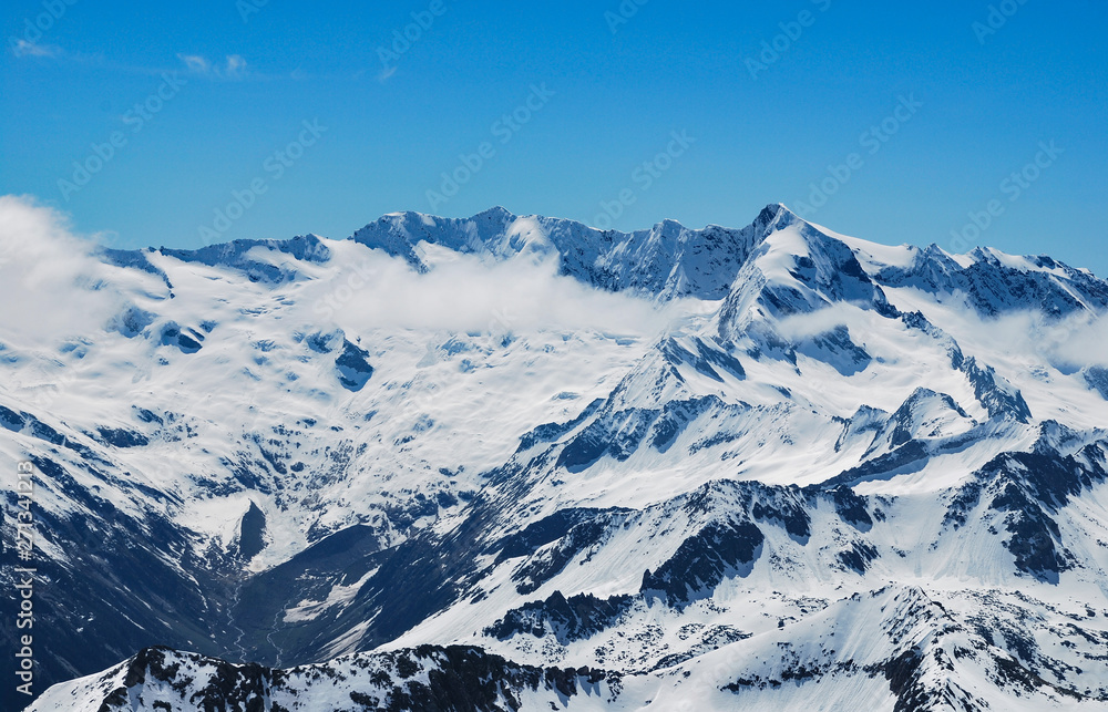 view from top of Mt. Gabler towards Dreiherrenspitze and Krimmler Kees glacier, Salzburger Land, Austria