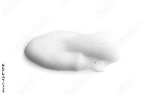 Drop of soap foam on white background