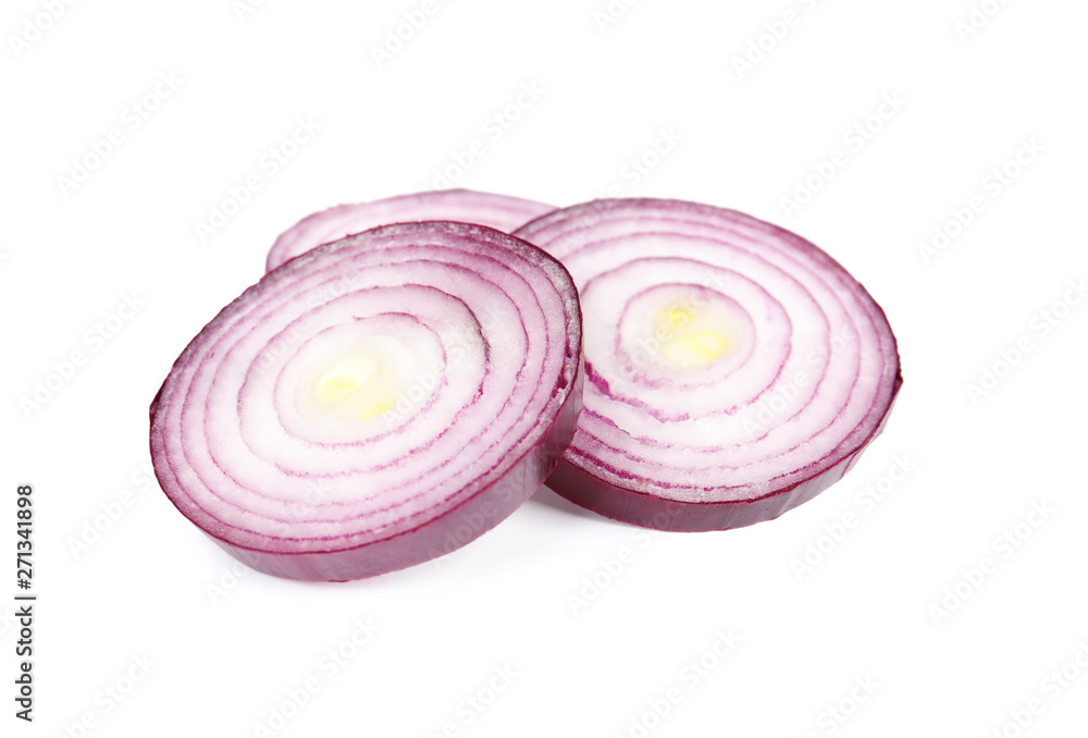 Fresh slices of red onion on white background Fresh slices of red onion on white background