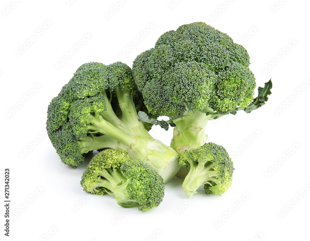 Fresh green broccoli on white background. Organic food Fresh green broccoli on white background. Organic food